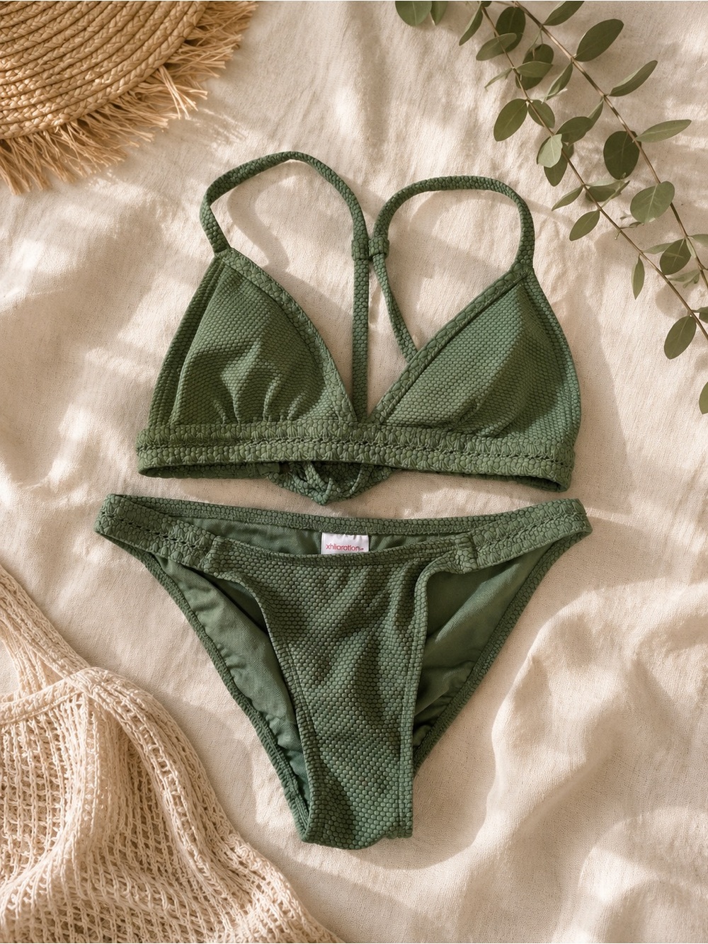 Xhilaration Olive Green Textured Triangle Bikini